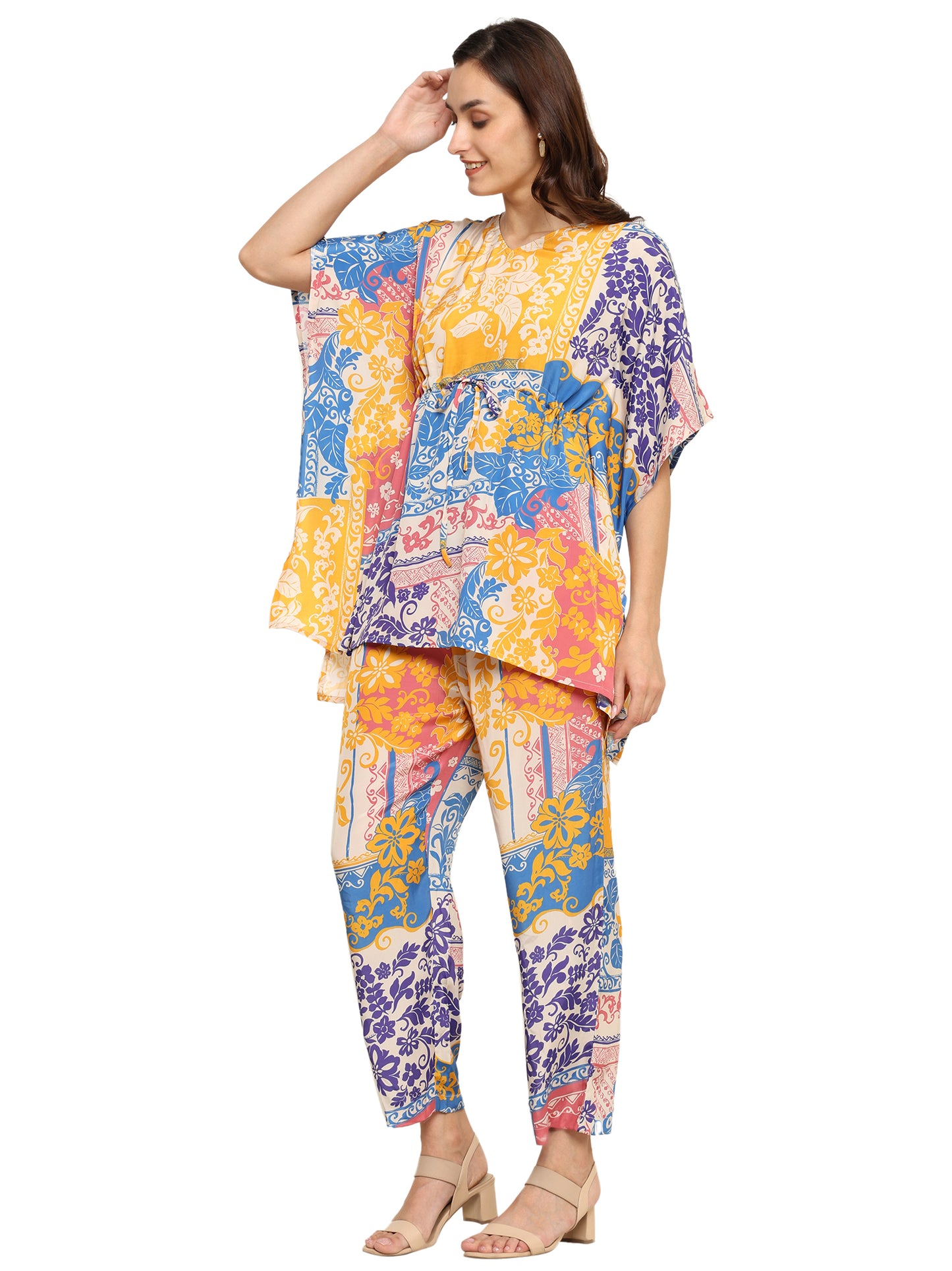 Yash Gallery Women's Polyester Digital Printed Kaftan Co-ord Set