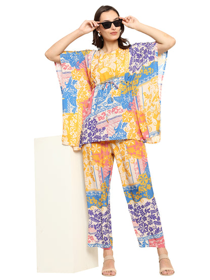 Yash Gallery Women's Polyester Digital Printed Kaftan Co-ord Set