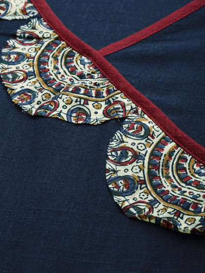 Yash Gallery Women's Cotton Slub Patch Work Angrakha Kurta