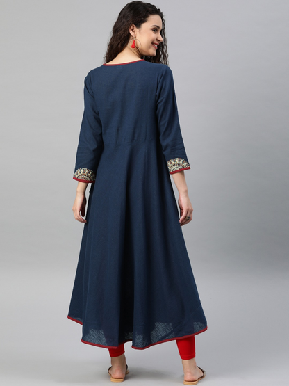 Yash Gallery Women's Cotton Slub Patch Work Angrakha Kurta