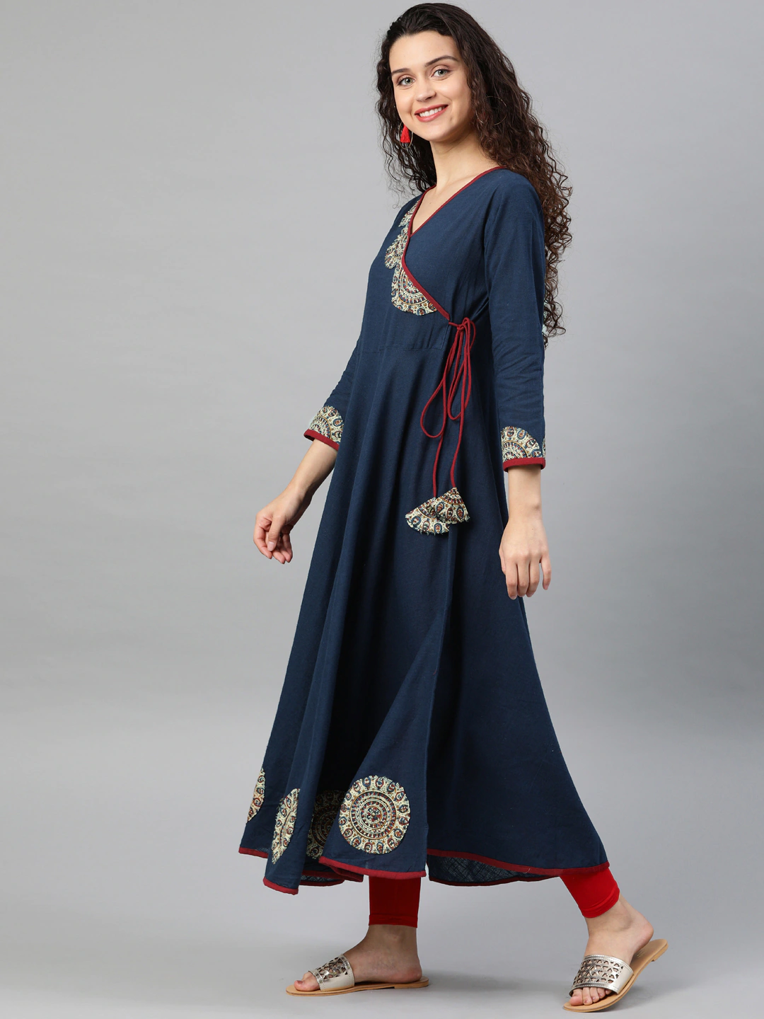 Yash Gallery Women's Cotton Slub Patch Work Angrakha Kurta