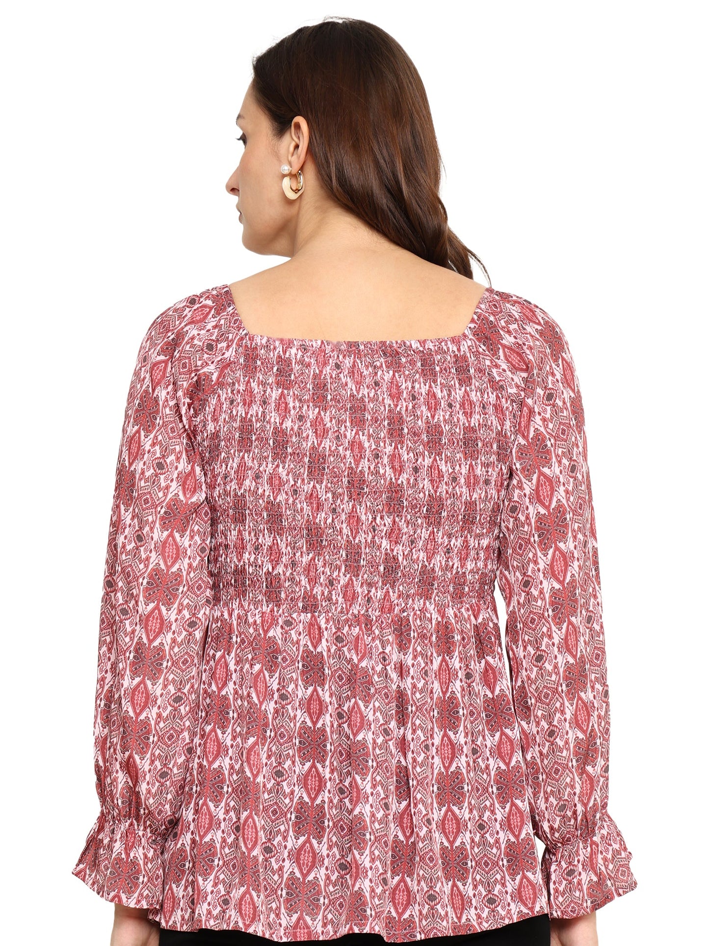 Yash Gallery Polyester Waist Length Digital Printed  Top for Women  Puff Sleeve
