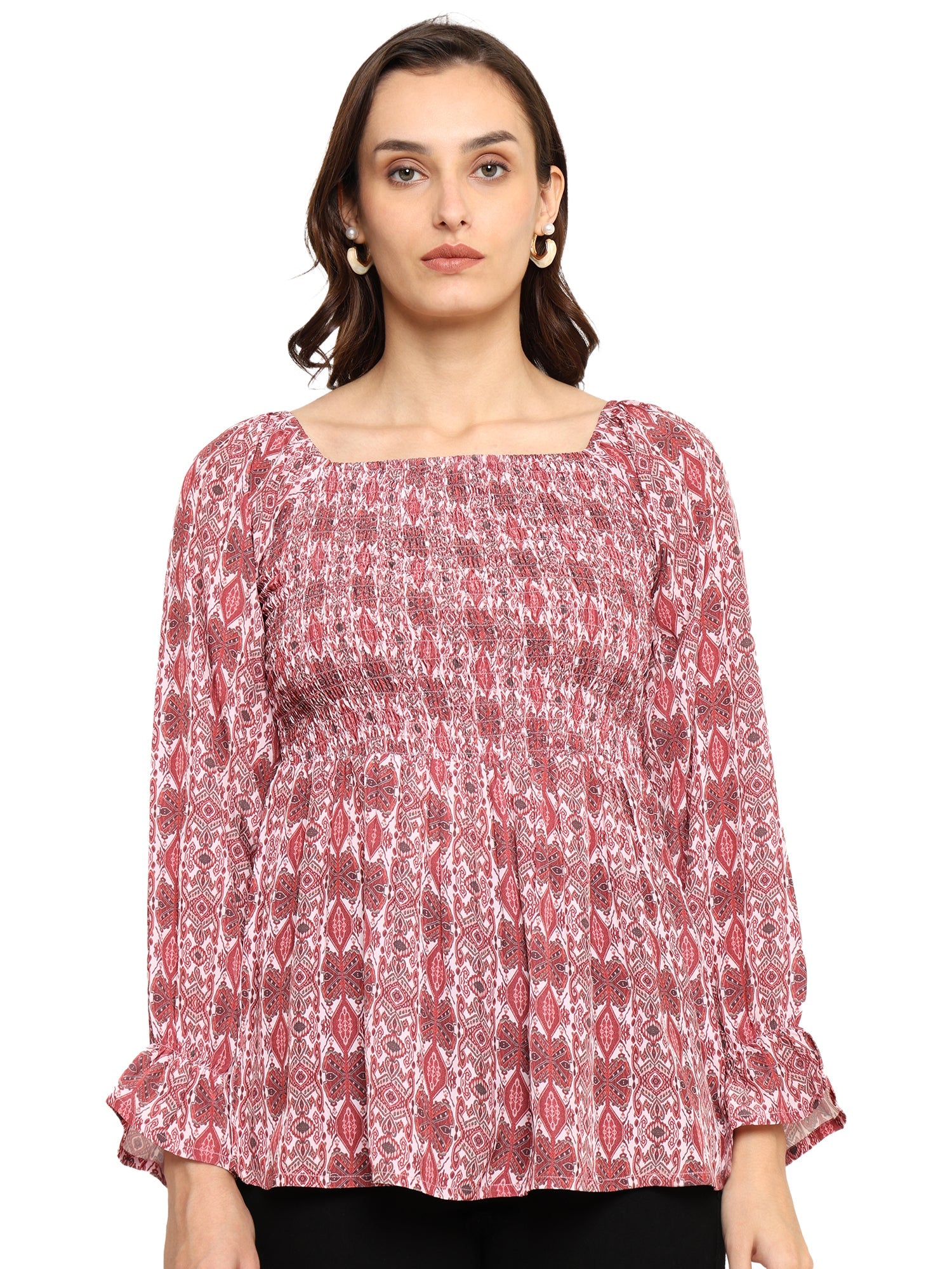 Yash Gallery Polyester Waist Length Digital Printed  Top for Women  Puff Sleeve