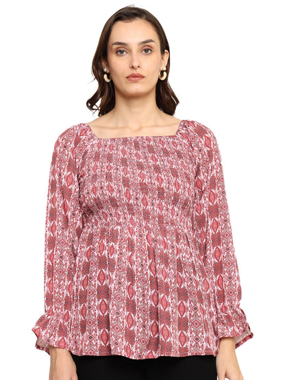 Yash Gallery Polyester Waist Length Digital Printed  Top for Women  Puff Sleeve