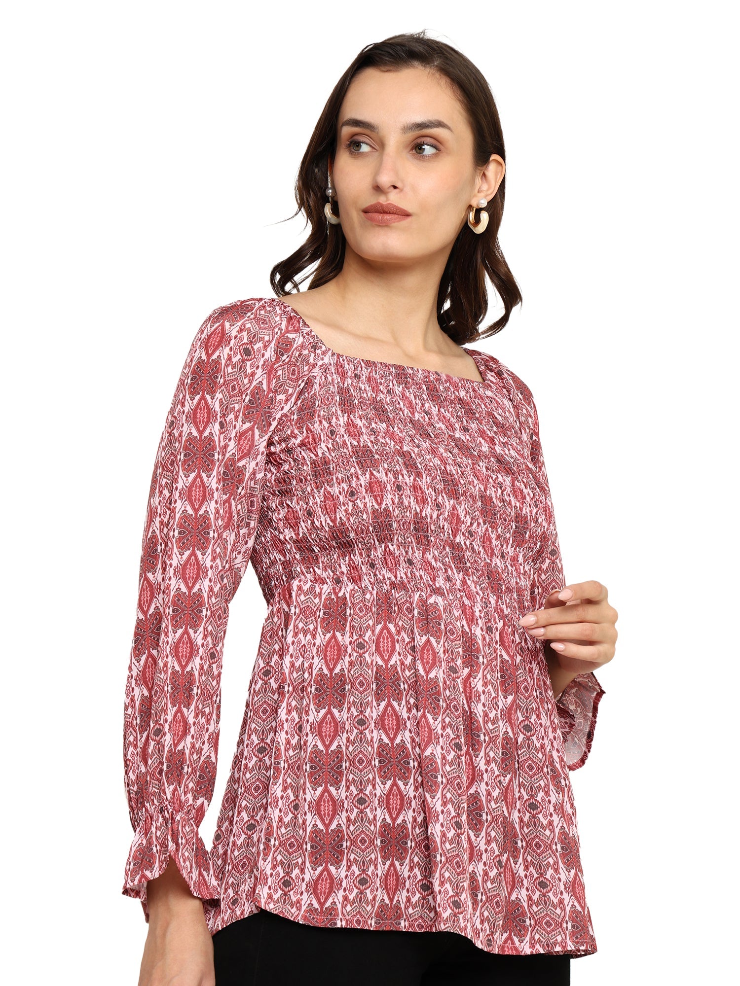 Yash Gallery Polyester Waist Length Digital Printed  Top for Women  Puff Sleeve