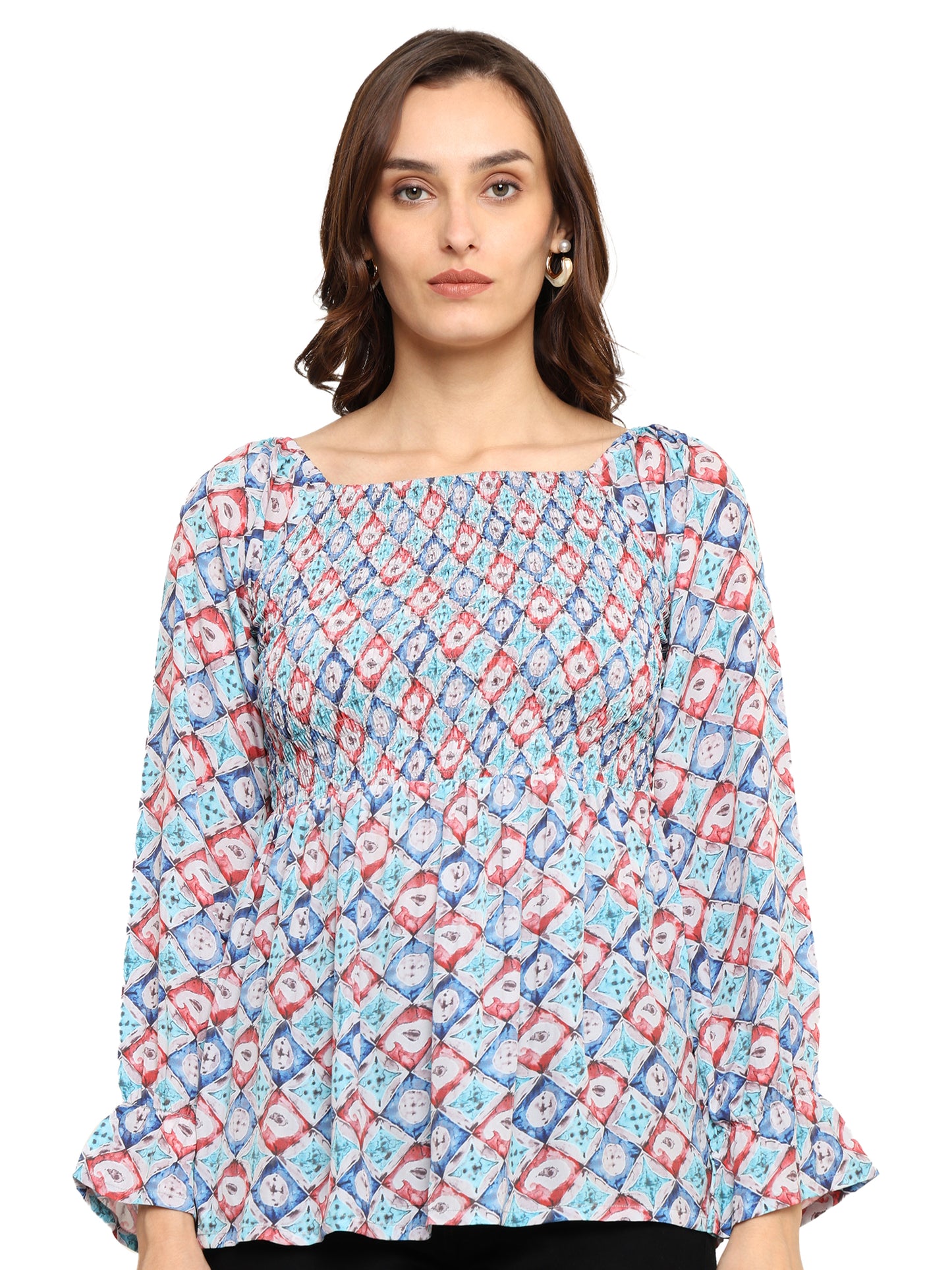 Yash Gallery Polyester Waist Length Digital Printed  Top for Women  Puff Sleeve