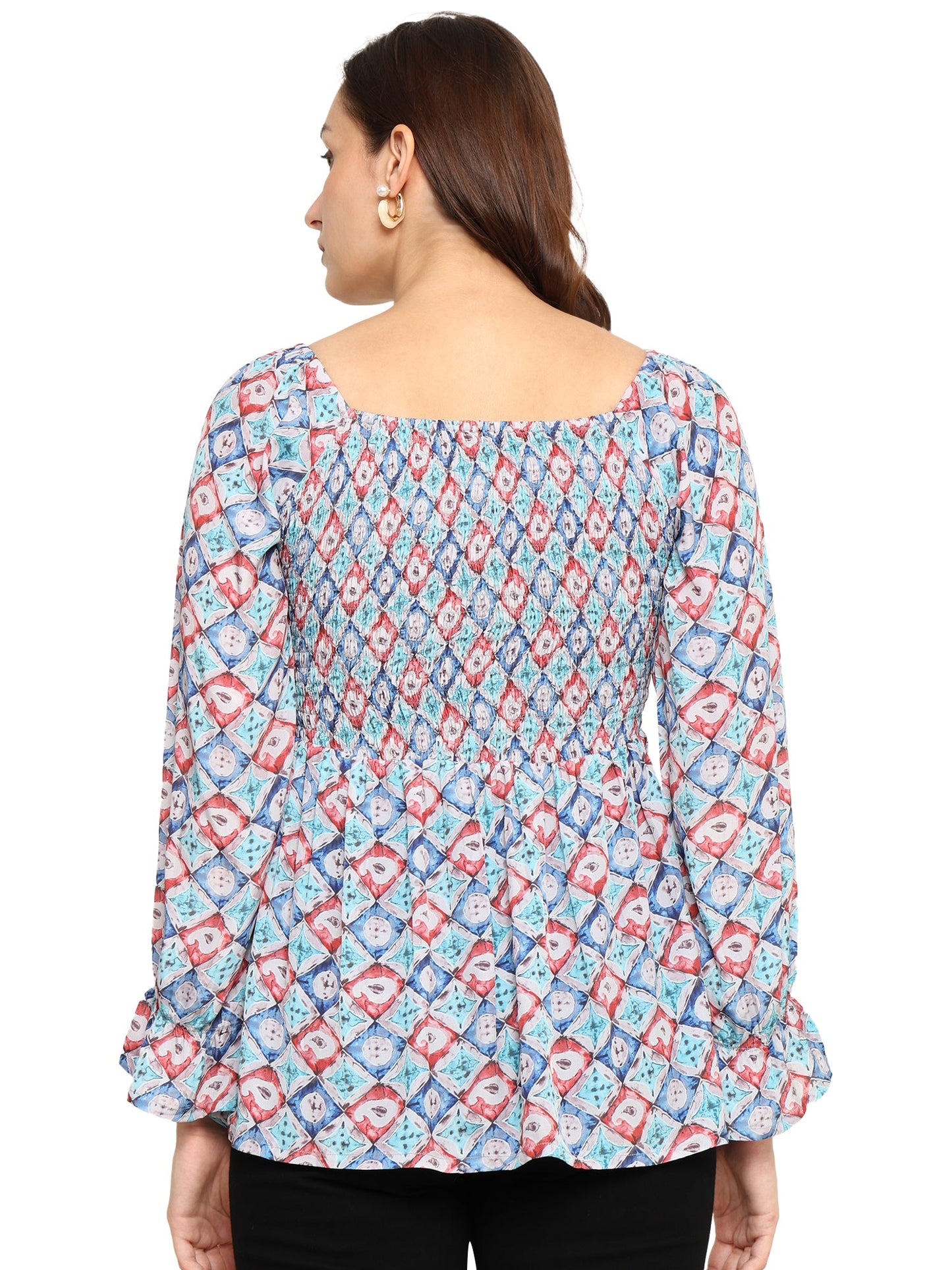 Yash Gallery Polyester Waist Length Digital Printed  Top for Women  Puff Sleeve