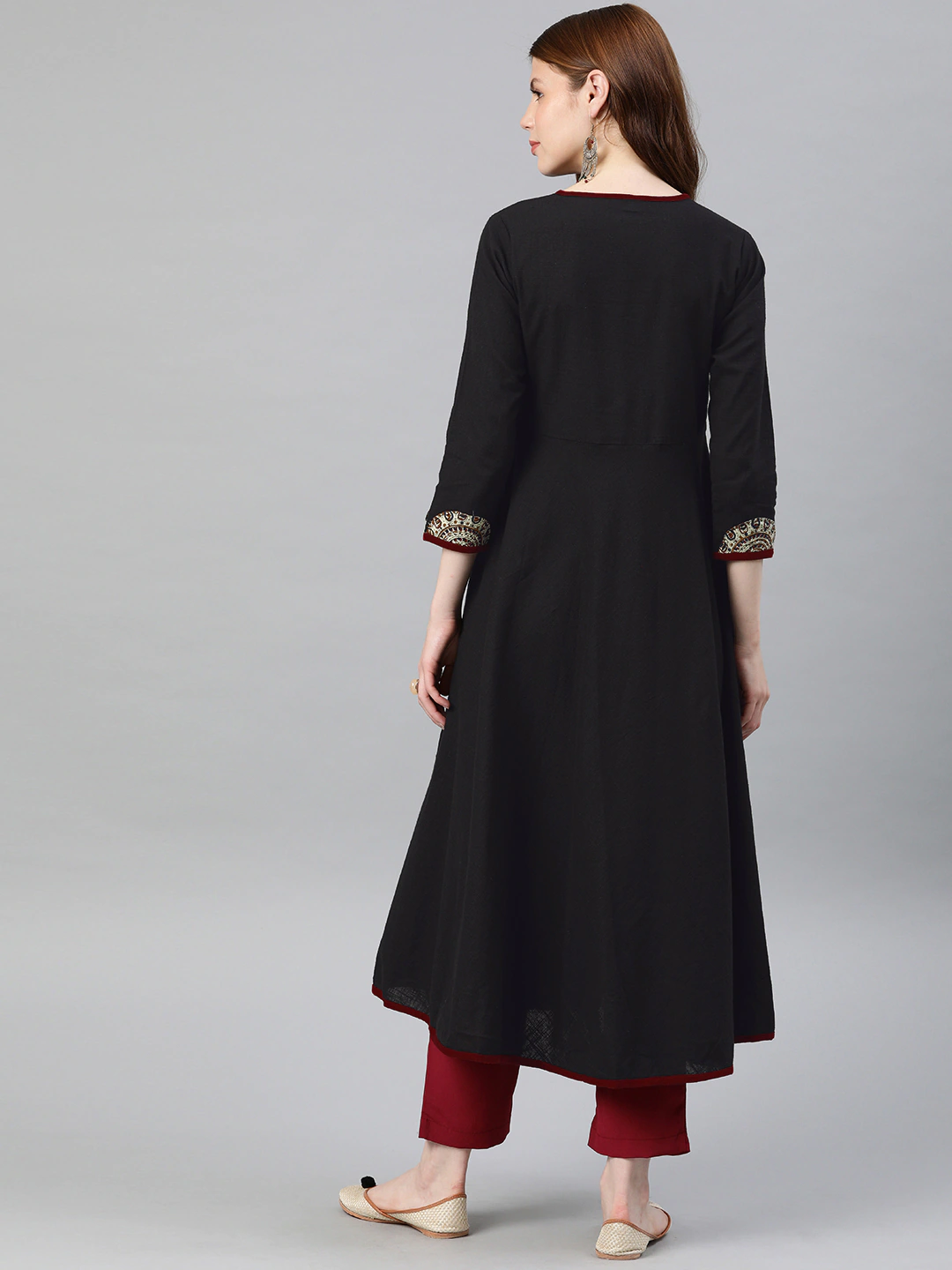 Yash Gallery Women's Cotton Slub Patch Work Angrakha Kurta Plus Size