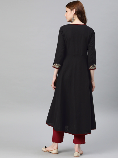 Yash Gallery Women's Cotton Slub Patch Work Angrakha Kurta Plus Size