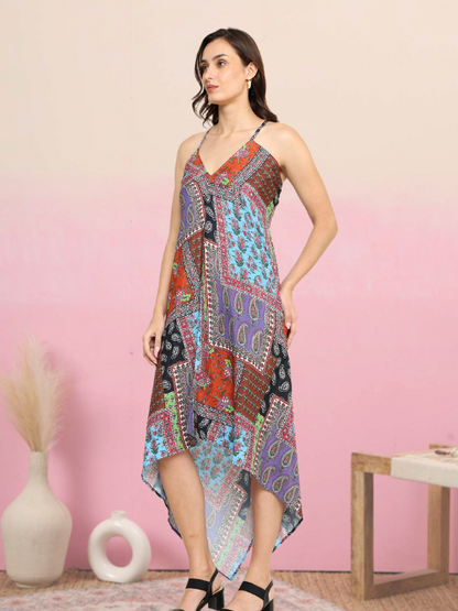 yash gallery womens multi floral flared fitted dress multi