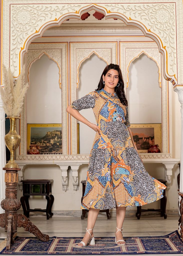 Yash Gallery Women's Animal Printed Tiered Dress