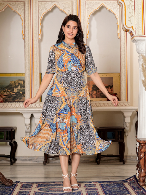 Yash Gallery Women's Animal Printed Tiered Dress