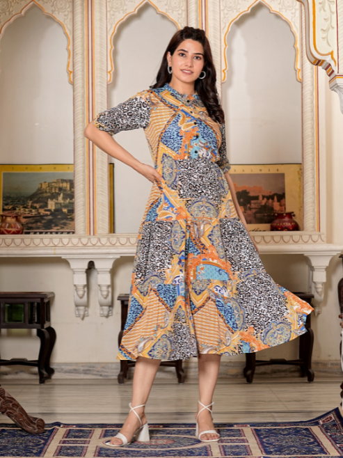 Yash Gallery Women's Animal Printed Tiered Dress