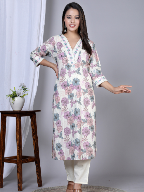 yash gallery womens floral printed embroidered kurta with pant dupatta set pink