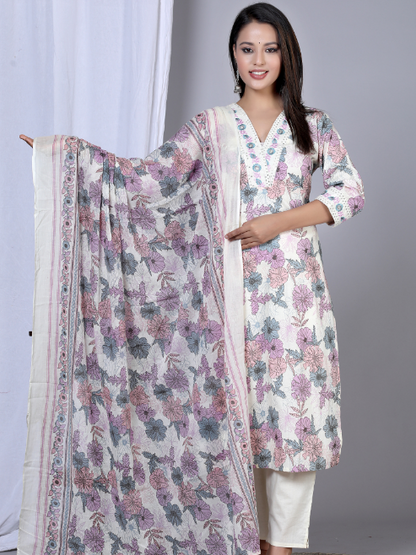 yash gallery womens floral printed embroidered kurta with pant dupatta set pink
