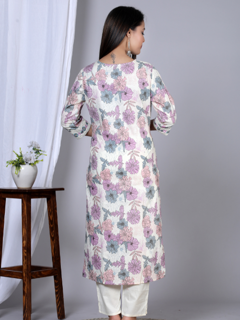 yash gallery womens floral printed embroidered kurta with pant dupatta set pink