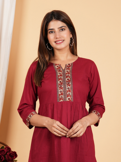 Yash Gallery Women's Cotton Waist Lengtth 3/4th Sleeves Knotch neck Regular Fitted Top