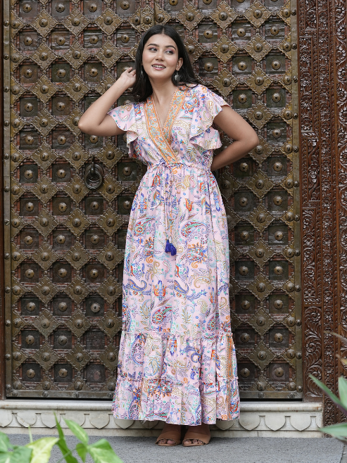 yash gallery womens polyester bat sleeve maxi dress v neck tassel summer boho dress