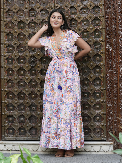 yash gallery womens polyester bat sleeve maxi dress v neck tassel summer boho dress