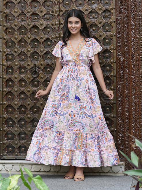 yash gallery womens polyester bat sleeve maxi dress v neck tassel summer boho dress