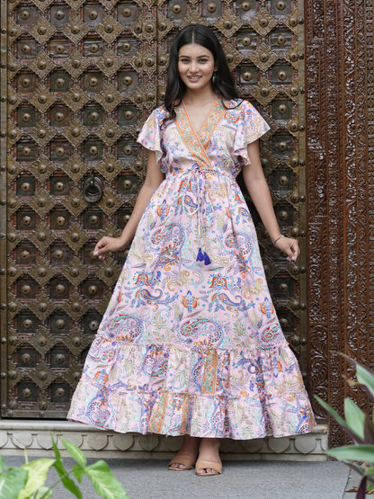 yash gallery womens polyester bat sleeve maxi dress v neck tassel summer boho dress
