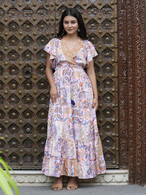 yash gallery womens polyester bat sleeve maxi dress v neck tassel summer boho dress