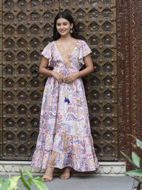 yash gallery womens polyester bat sleeve maxi dress v neck tassel summer boho dress