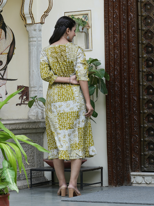 yash gallery womens polyester digital printed flared dress 