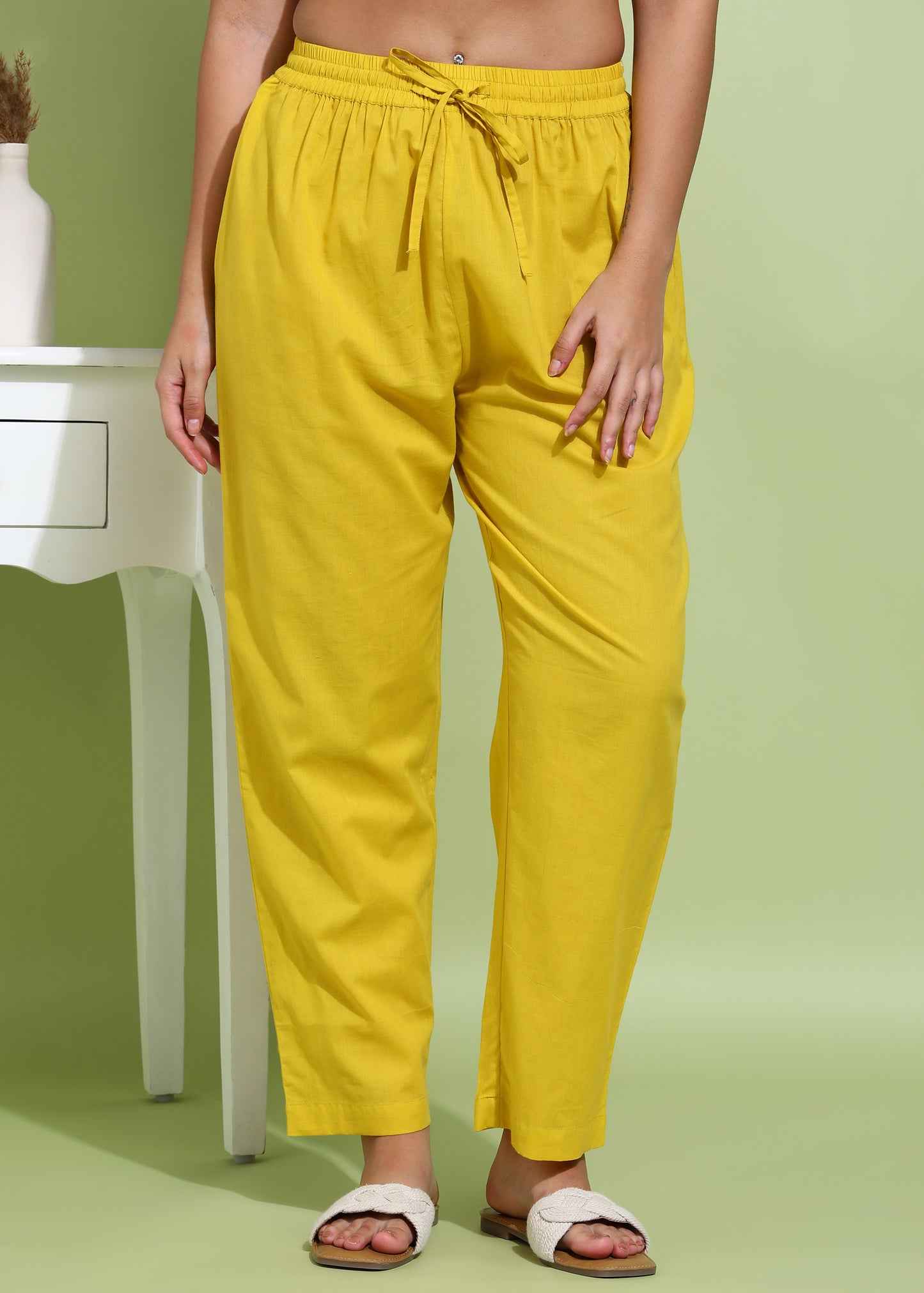 Yash Gallery Women’s Cotton Printed Anarkali Kurta with Dupatta and Pant Embroidered Neckline & 3/4 Sleeves (Yellow)