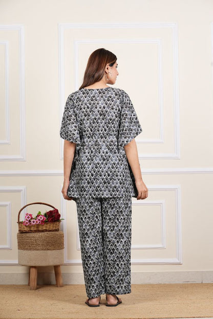 Geomatrical Printed Kaftan Night Suit