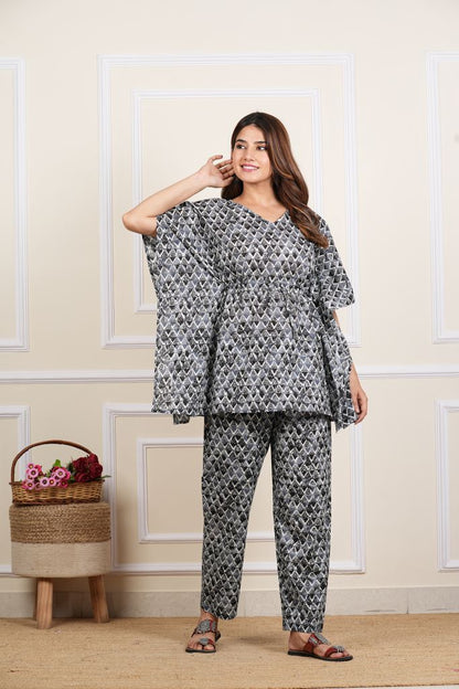 Geomatrical Printed Kaftan Night Suit