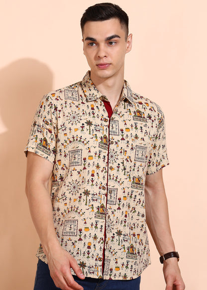 Yash Gallery Men's Cotton Cambric Handblock Print Regular Shirt (Mint)