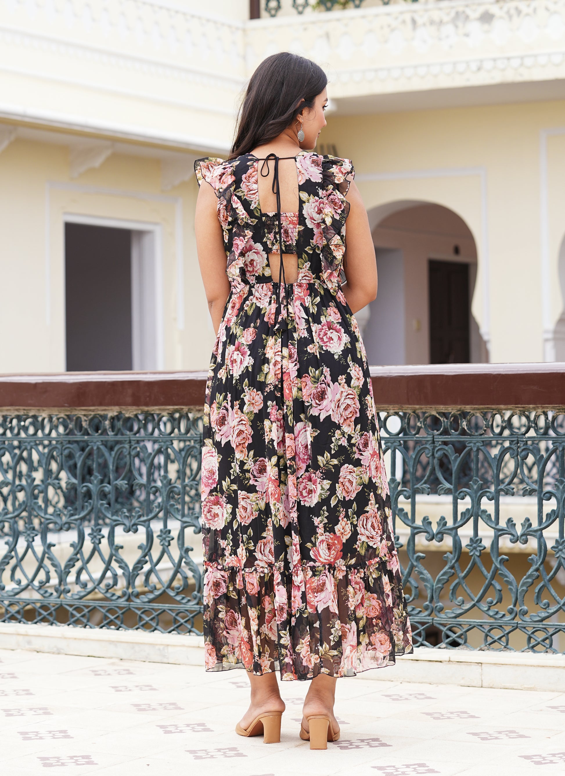 Yash Gallery Women's Chiffon Floral Printed Maxi Length Square Neck Sl Yash Gallery Women's Chiffon Floral Printed Maxi Length Square Neck Sl