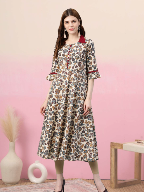 Cotton Floral Print Anarkali Kurta
