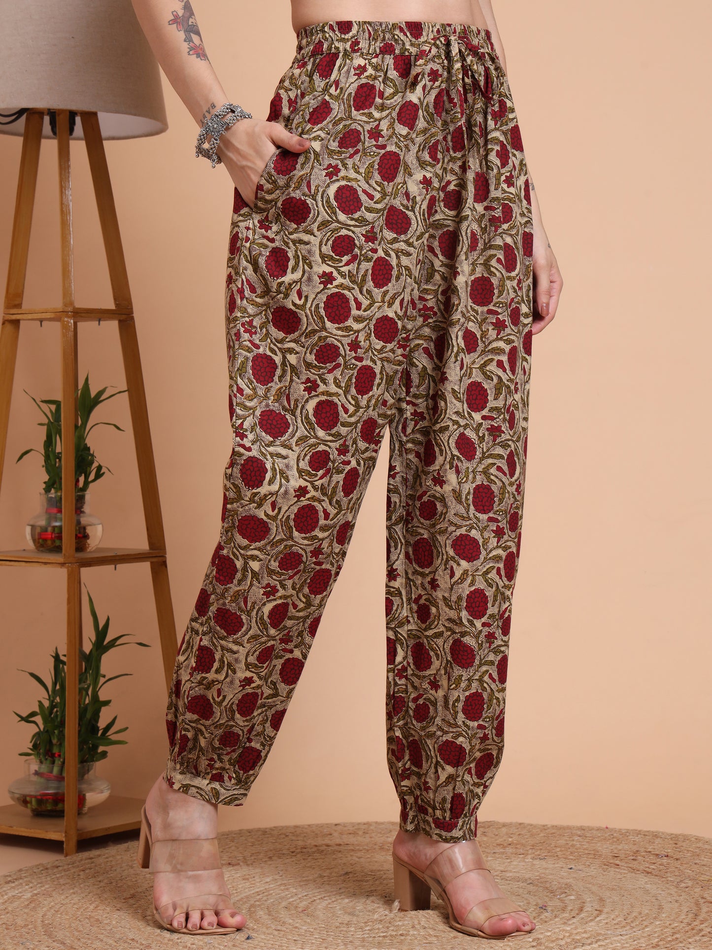 Yash Gallery Women's Cotton Floral Print Calf Length Mandarin Collar Half Sleeves Anarkali With Pant And Duptta (Green)