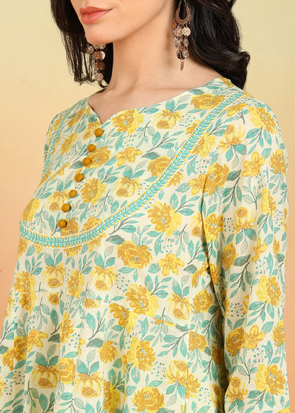 yash gallery womens cotton ankle length notch neck full sleeves floral print anarkali with pant and dupatta