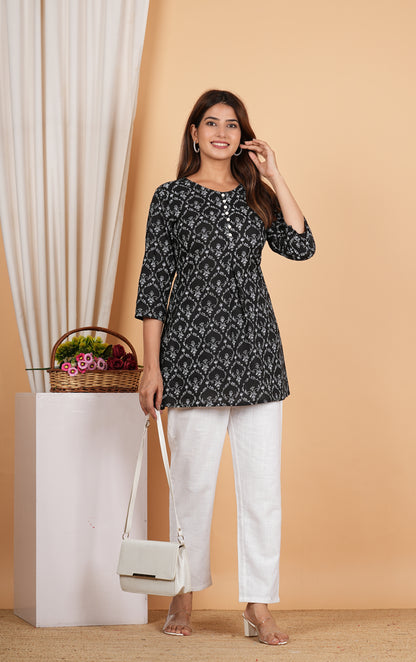 Cotton Floral Printed Short Kurti