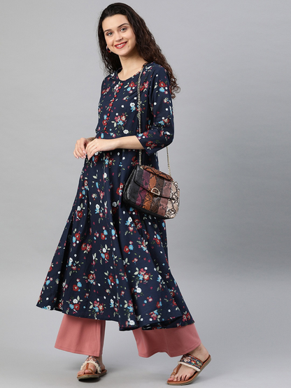 Festive & Party Floral Print  Kurti (Blue)