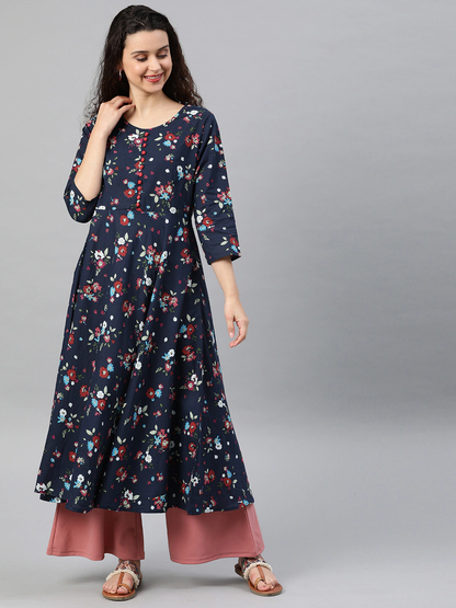 Festive & Party Floral Print  Kurti (Blue)