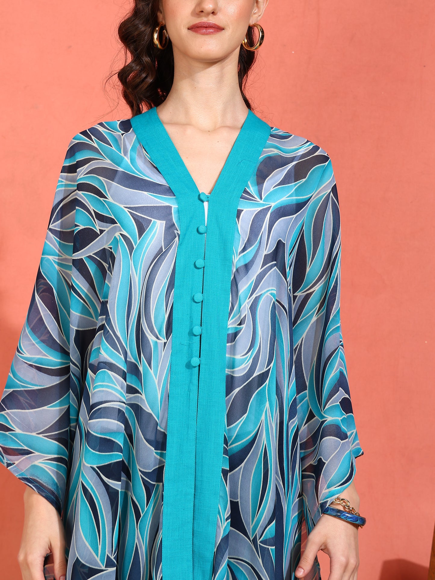 Yash Gallery Women's Sky Blue Georgette Poncho V-neck (SkyBlue)