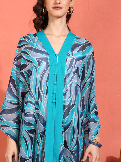 Yash Gallery Women's Sky Blue Georgette Poncho V-neck (SkyBlue)