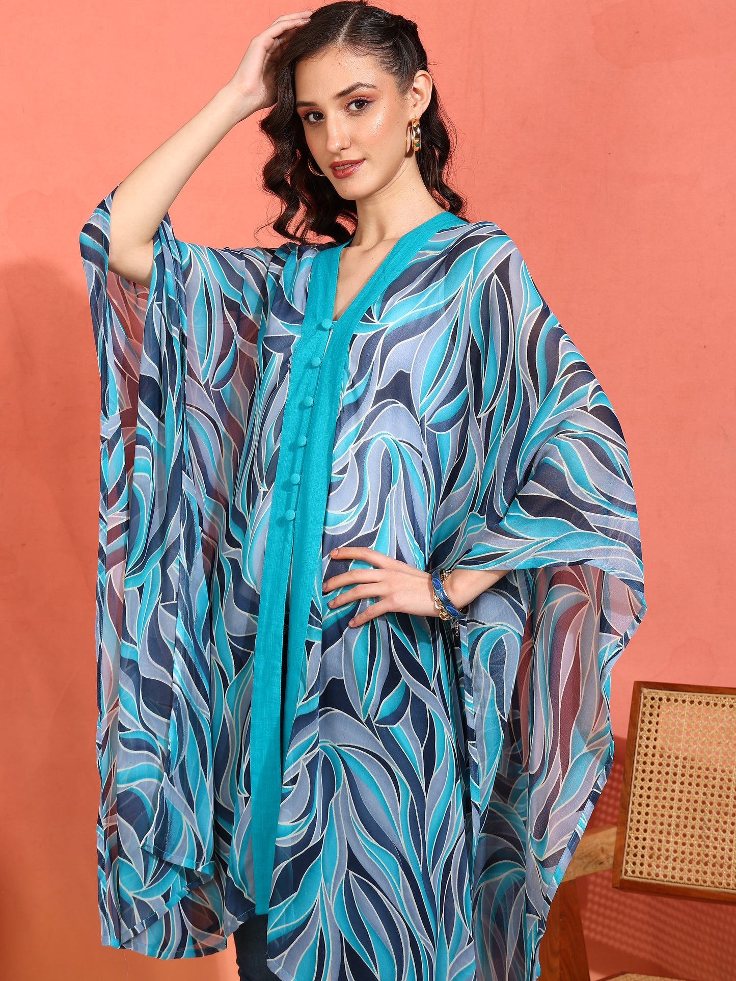 Yash Gallery Women's Sky Blue Georgette Poncho V-neck (SkyBlue)