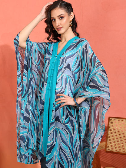 Yash Gallery Women's Sky Blue Georgette Poncho V-neck (SkyBlue)