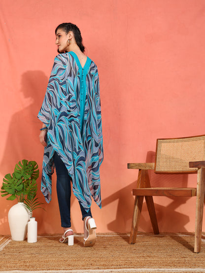 Yash Gallery Women's Sky Blue Georgette Poncho V-neck (SkyBlue)