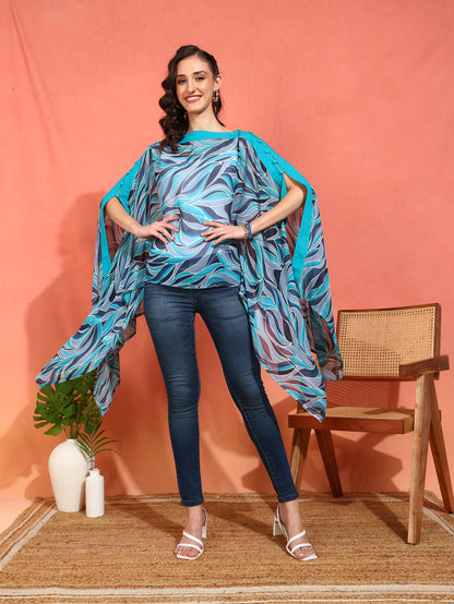 Yash Gallery Women's Sky Blue Georgette Poncho V-neck (SkyBlue)