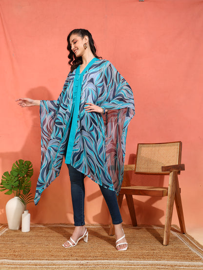 Yash Gallery Women's Sky Blue Georgette Poncho V-neck (SkyBlue)