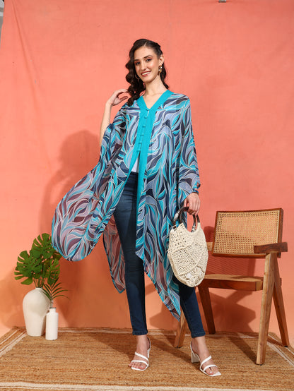 Yash Gallery Women's Sky Blue Georgette Poncho V-neck (SkyBlue)