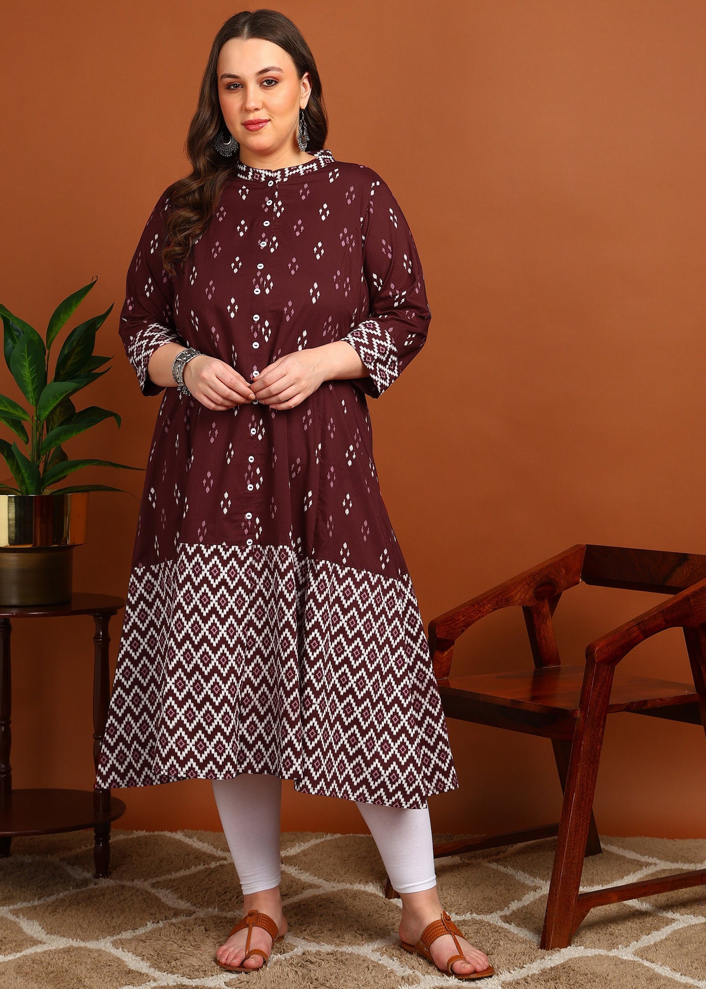 Cotton Ikat Printed A-line Kurta