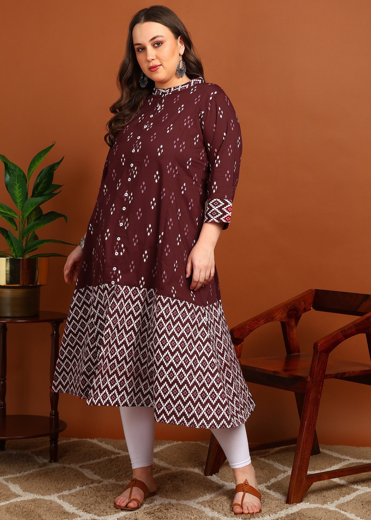 Cotton Ikat Printed A-line Kurta