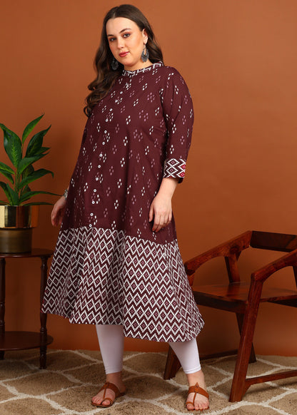 Cotton Ikat Printed A-line Kurta